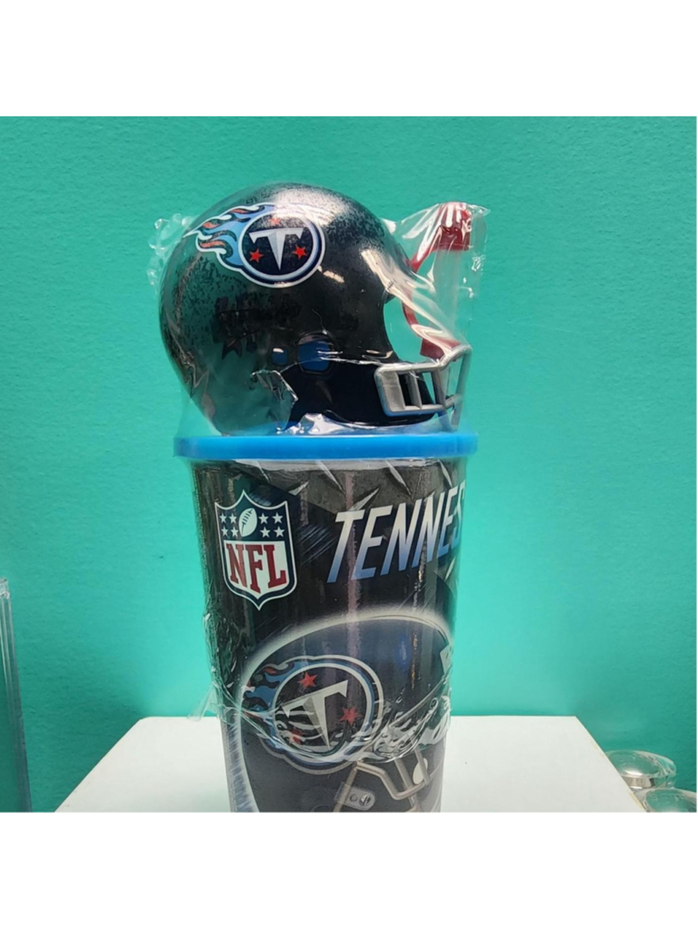 NFL Tennessee Titans tumbler with blue, red, and white flame design and team log - Picture 3 of 5